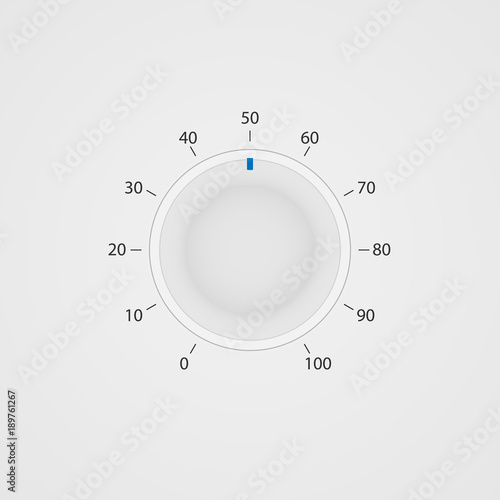 Vector white control panel tumbler. Rotate switch interface stereo tuner on white background. 