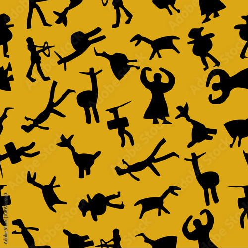 caveman seamless pattern at yellow background