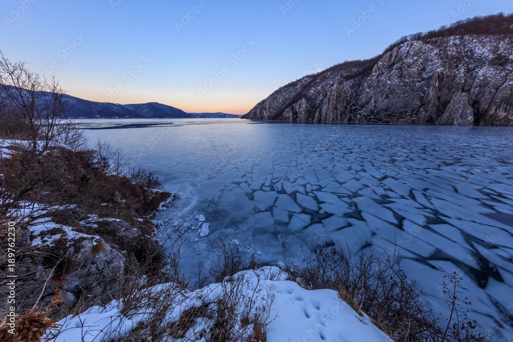 Danube Gorges in winter. Romania