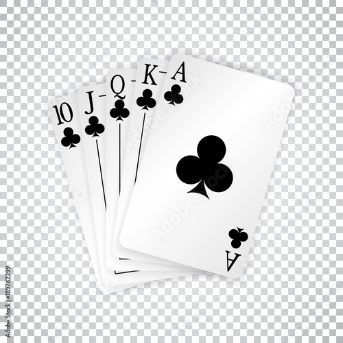 A royal straight flush playing cards poker hand in clubs