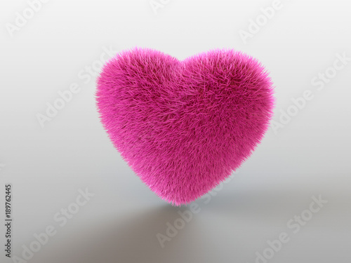 Heart from red fur. Valentine s Day. 3d render illustration isolated over white