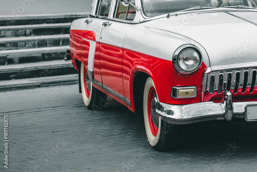 White red retro soviet car gaz volga details