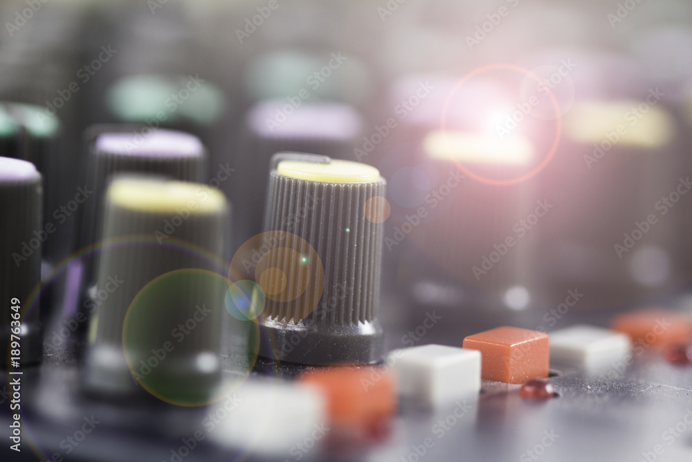 Sound engineer, controls to adjust the music equalizer, DJ equipment. Sound engineer, controls to adjust the music equalizer, DJ equipment.
