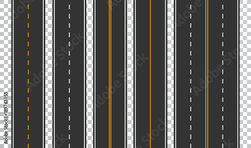 Template set of straight asphalt roads. Seamless road background. Vector EPS 10