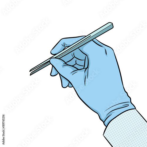 Hand of scientist in glove pop art vector