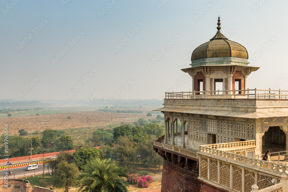 view from Red Fort to Taj Mahal in Agra, India