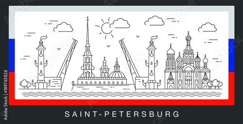 Saint-Petersburg, Russia. Vector illustration of city sights