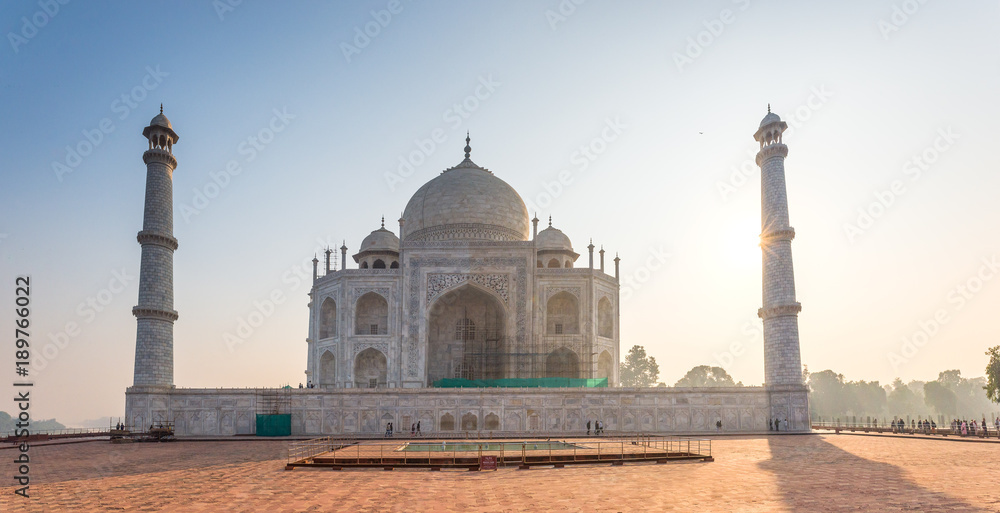 panorama of Taj Mahal at sunrise, Agra, India
