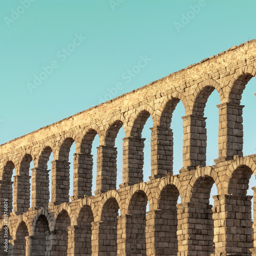 Stampa su tela Photo of ancient Roman aqueduct in Segovia, Spain