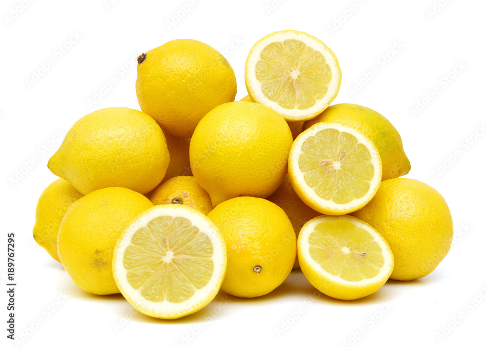 Group of fresh lemons on white background