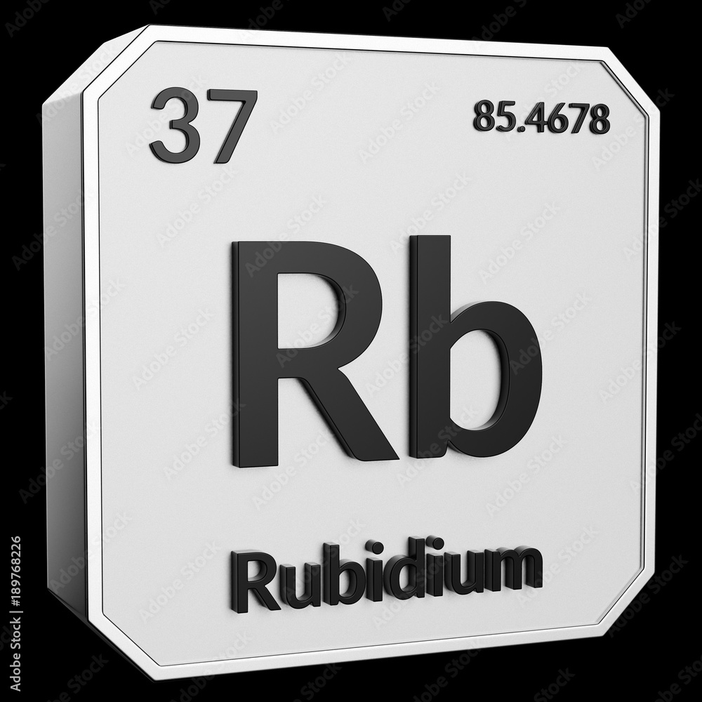 Upright Metal Plaque with Black 3D Text of Chemical Element Rubidium Upright Metal Plaque with Black 3D Text of Chemical Element Rubidium