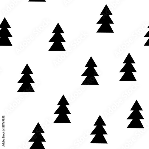 Seamless patterns with black fir-trees. Hand drawn new year background. Seamless graphic pattern. Ink illustration.