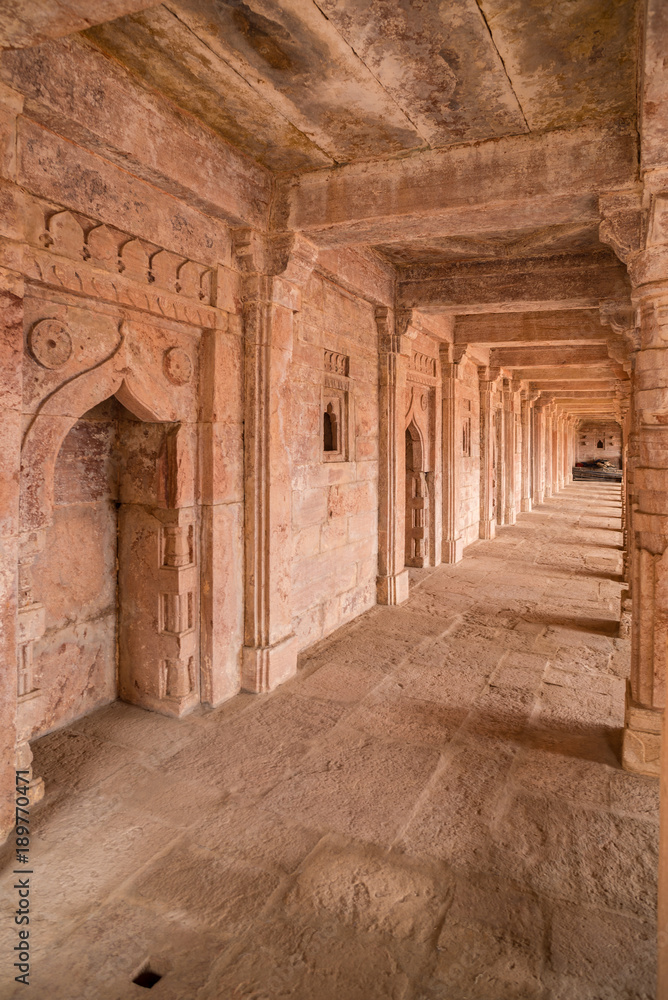 Mandu India, afghan ruins of islam kingdom, mosque monument and muslim tomb, interior details. Mandu India, afghan ruins of islam kingdom, mosque monument and muslim tomb, interior details.