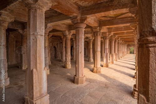 Mandu India, afghan ruins of islam kingdom, mosque monument and muslim tomb, interior details.