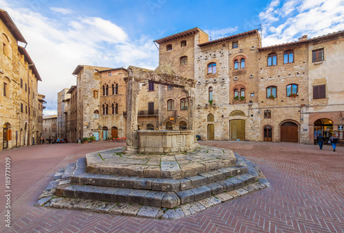 San Gimignano (Italy) - The famous small walled medieval hill town in the province of Siena, Tuscany. Known as the Town of Fine Towers, or the Medieval Manhattan. Here the awesome historic center. photo