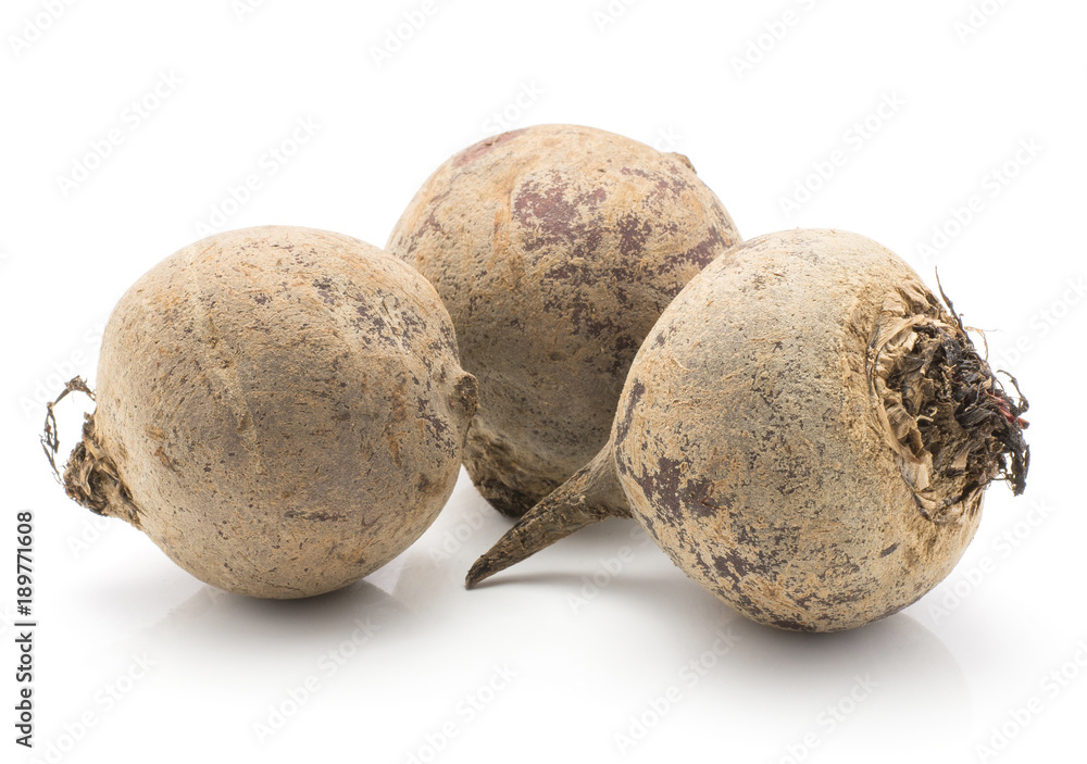 Three beetroot (red beet) bulbs isolated on white background raw. Three beetroot (red beet) bulbs isolated on white background raw.