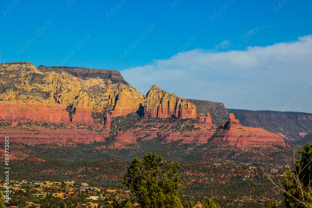 Red Rock Mountains With Layers Overlooking Valley In Arizona High Desert