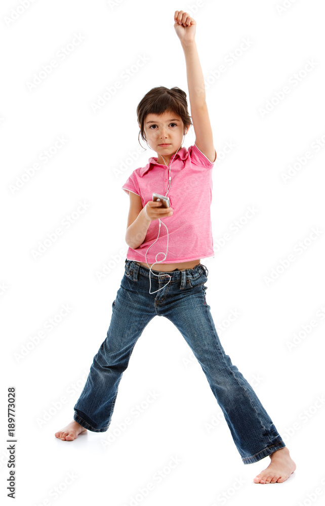 Jeune fille 12 ans ecoute de la musique Stock Photo