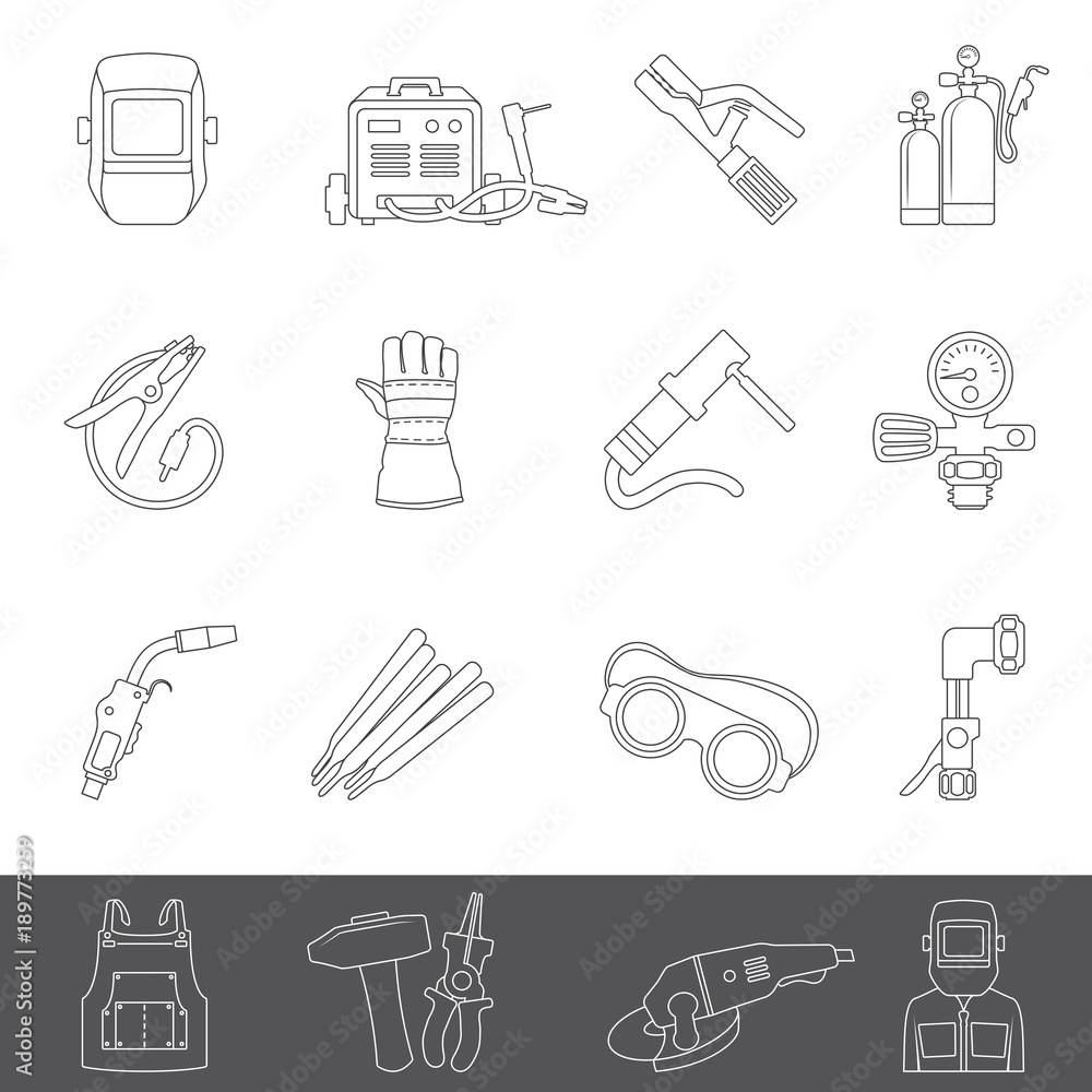 Line Icons - Welding Equipment - obrazy, fototapety, plakaty 