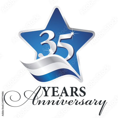 35 years anniversary isolated blue star flag logo icon