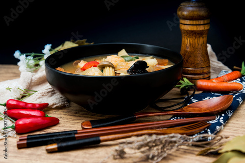 Chinese food mix seafood soup pot