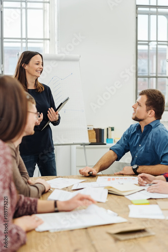 Manageress or team leader in a meeting