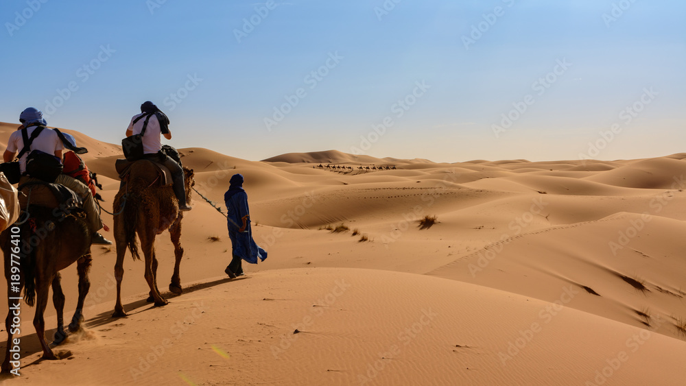 Wydmy Erg Chebbi. Sahara - obrazy, fototapety, plakaty 