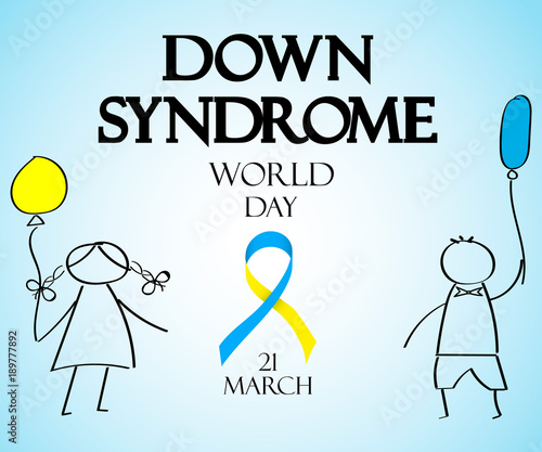 World Day of Down Syndrome. Doodles for children with colored balloons. Healthcare concept.