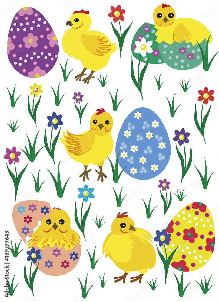 Set of easter eggs with chicks. Happy Easter day vector clip art for your design. Set of easter eggs with chicks. Happy Easter day vector clip art for your design.