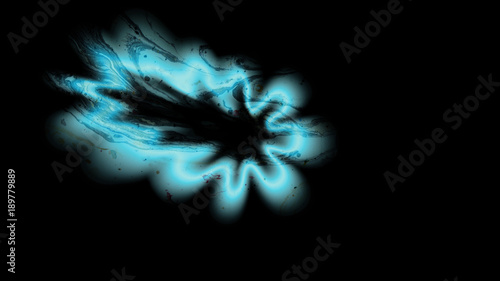 Türkise Neon farbige Figur in ungewohnter Form vor schwarzem Hintergrund photo