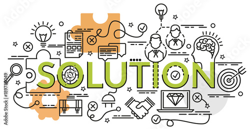 Flat colorful design concept for Solution. Infographic idea of making creative products..Template for website banner, flyer and poster.