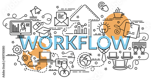 Flat colorful design concept for Workflow. Infographic idea of making creative products..Template for website banner, flyer and poster.