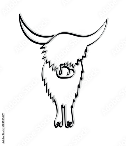 Minimalistic continuous one line drawing of a Highland Cow. Vector asset for logo.