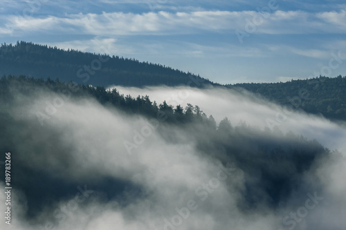 Shreds of fog coming down from the mountains