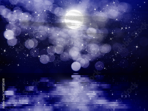 Φωτογραφία An abstract landscape with fuzziness, stars and moon reflecting in a slightly un