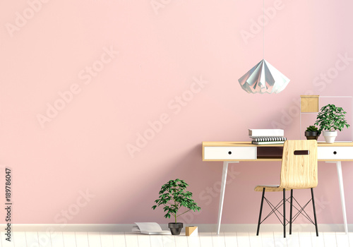 Modern interior in the style scandinavian, a place for study. 3D illustration.wall mock up