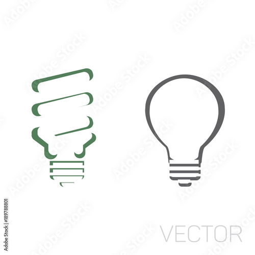 Vector energy saving fluorescent lamp and ordinary light bulb.