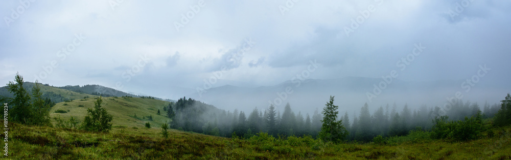 Amazing panorama on the mountain Yavorinka in the Carpathians during the rain Amazing panorama on the mountain Yavorinka in the Carpathians during the rain