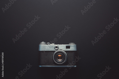 Creativity Retro Technology Concept. Film Cameras On Black Background, Top View