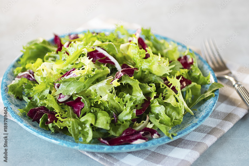 Vegetarian salad on a blue plate. Concept of vegetarianism and raw food. Vegetarian salad on a blue plate. Concept of vegetarianism and raw food.