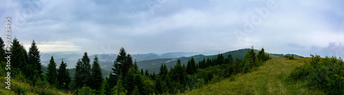 Amazing panorama on the mountain Yavorinka in the Carpathians during the rain © Niko_Dali