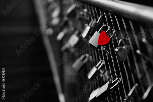 Heart shaped padlock on bridge in Munich Germany photo