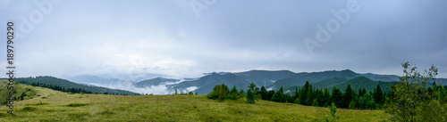 Amazing panorama on the mountain Yavorinka in the Carpathians during the rain