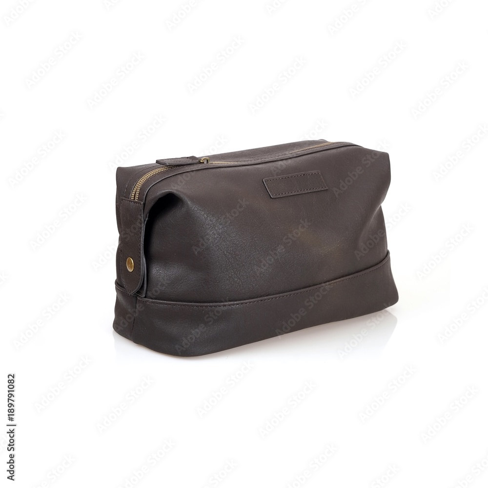 Leather cosmetic bag isolated on white background Leather cosmetic bag isolated on white background