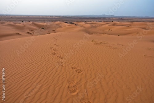 Steps in a sand at the edge of Sahara desert  Erg Chebbi  Morocco  Africa
