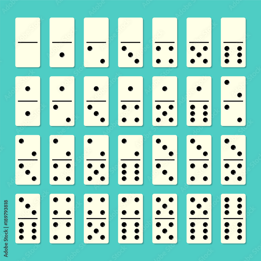 Domino full set with shadows. Flat design style. Vector Domino full set with shadows. Flat design style. Vector