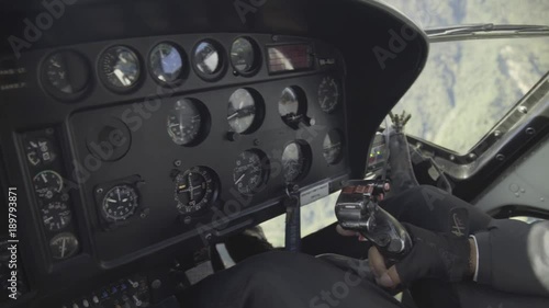 Cockpit of Helicopter in Nepal, near Lukla, Everest region. photo