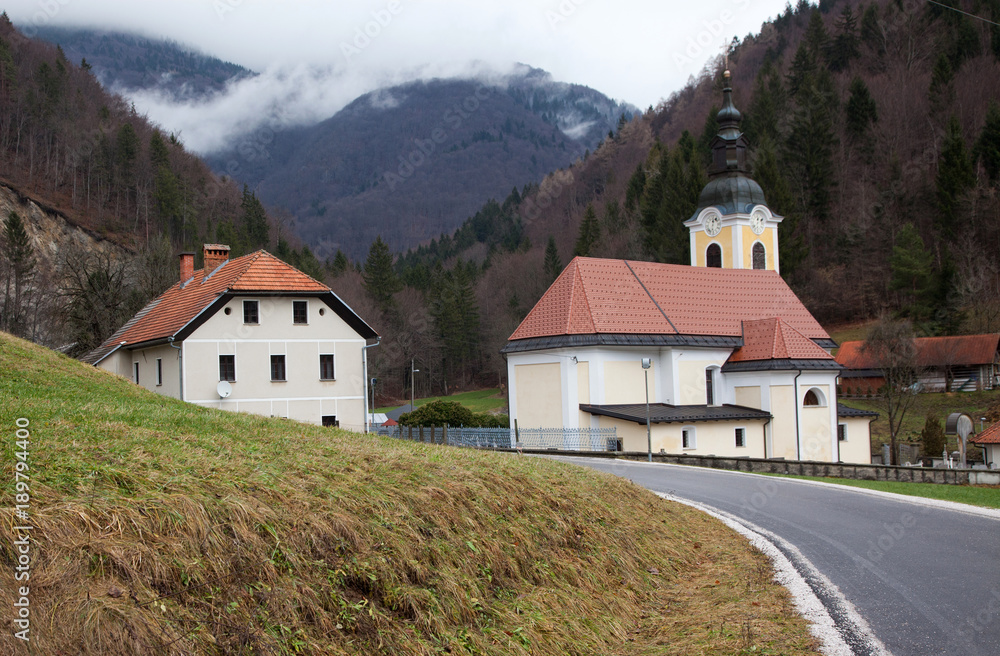 small slovenian village with church