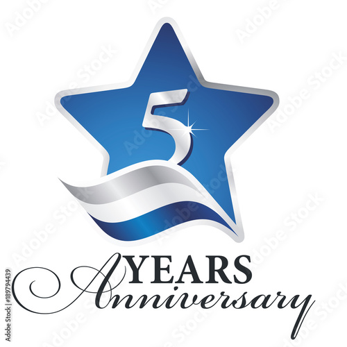 5 years anniversary isolated blue star flag logo icon
