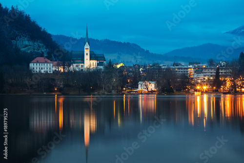 lake bled at dusk - beautiful Slovenia travel background